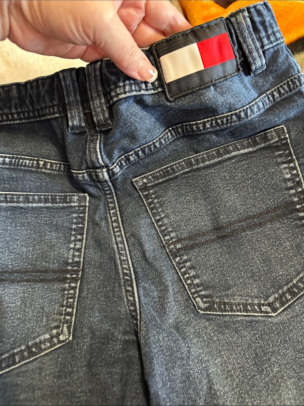 Tommy Hilfiger Relaxed Fit Jean shorts in Dark Blue with Red & Wht logo size 16